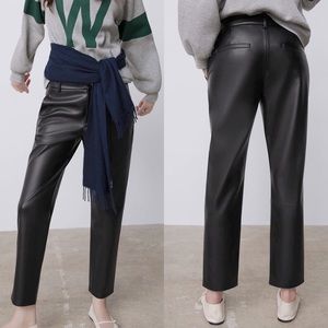 Zara FAUX LEATHER PANTS High-waist Pants Black NEW